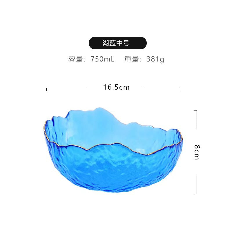 A Creative Japanese Lotus Mist Powder Glass Fruit Salad Bowl Set High Value Dessert Bowl Light Luxury Simple Household Fruit Plate