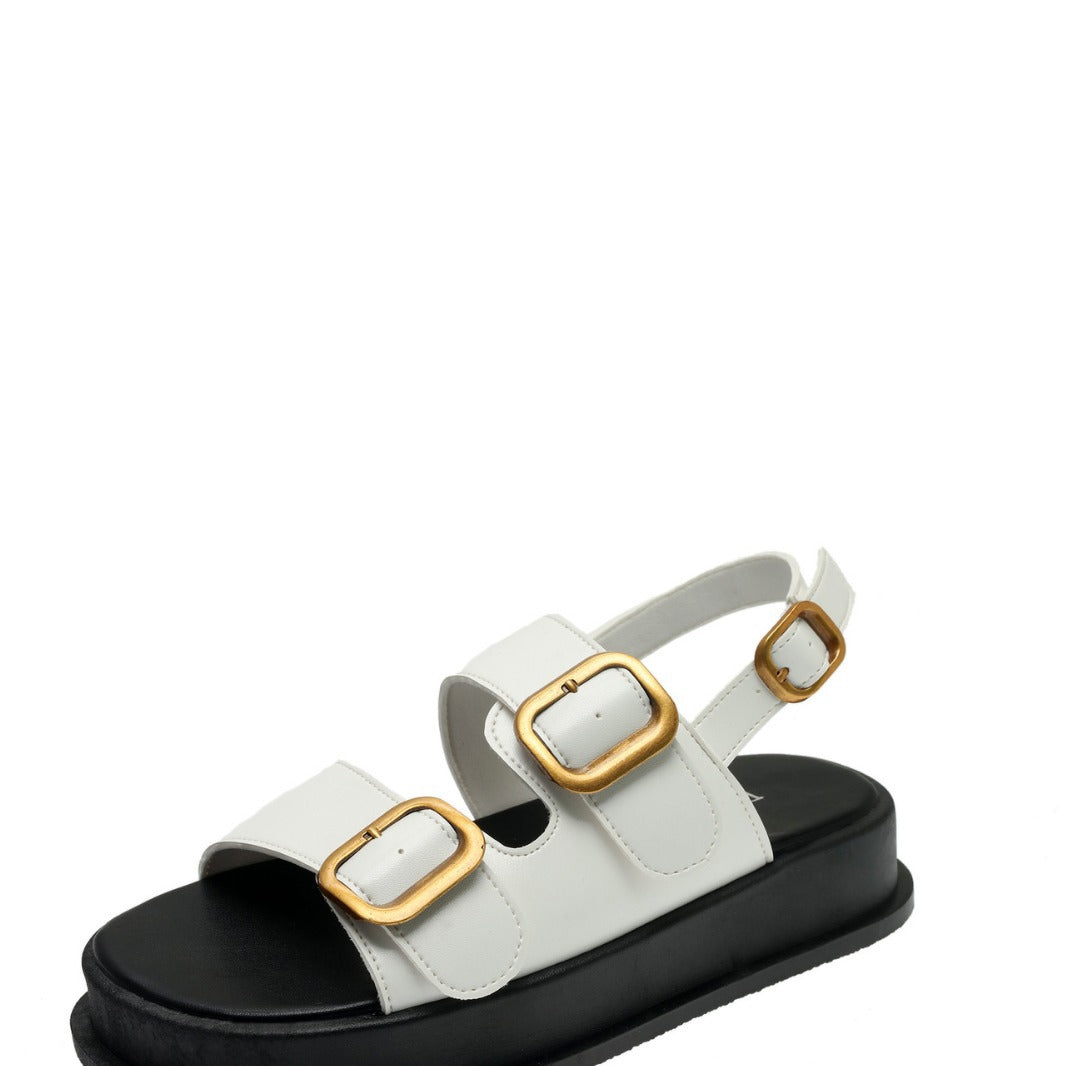 A muffin platform casual sandals women's summer new fashion double-breasted metal buckle foreign trade Roman sandals women