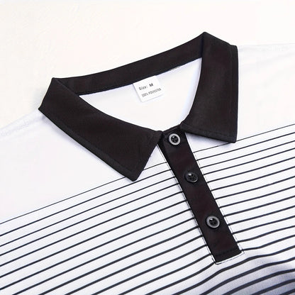 A European and American cross-border explosion Men's summer business fashion casual sports short-sleeved striped printed lapel polo shirt