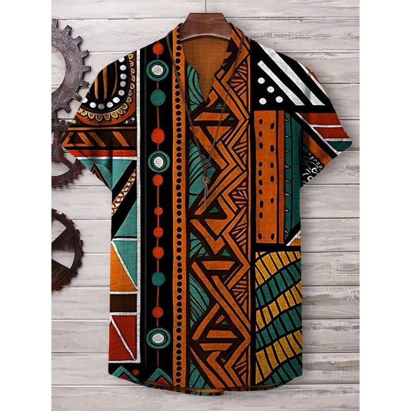 A Printed Short Sleeve V-Neck Shirt