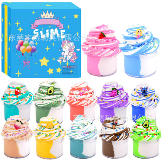 A 12pcs two-color slime cotton mud set 60ml colored mud DIY toy