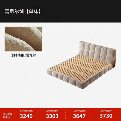 A puff bed cream retro style master bedroom light luxury high-grade chenille cloth bed Italian minimalist soft bag storage bed