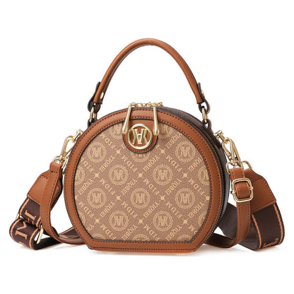 A new women's bag pu printed casual shoulder bag portable round cake bag women's bag - Mixbatch