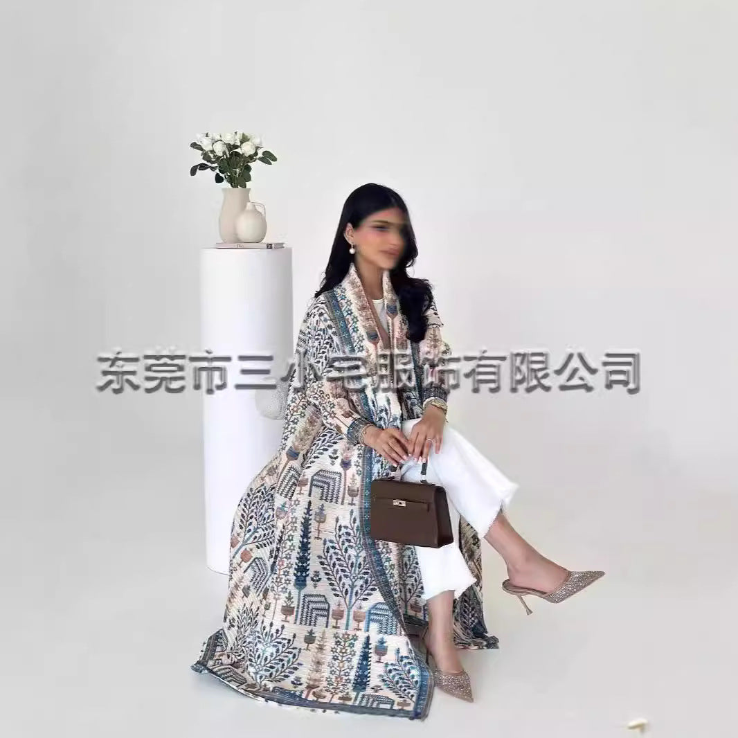 A  Pleated robe print cardigan women's clothing