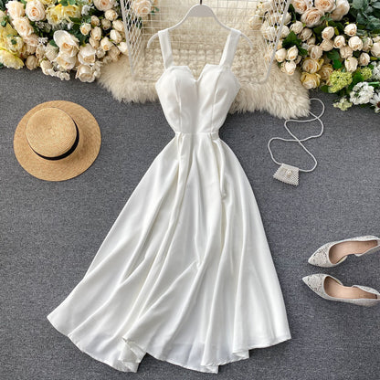 A backless solid color waist V-neck long dress women's dress