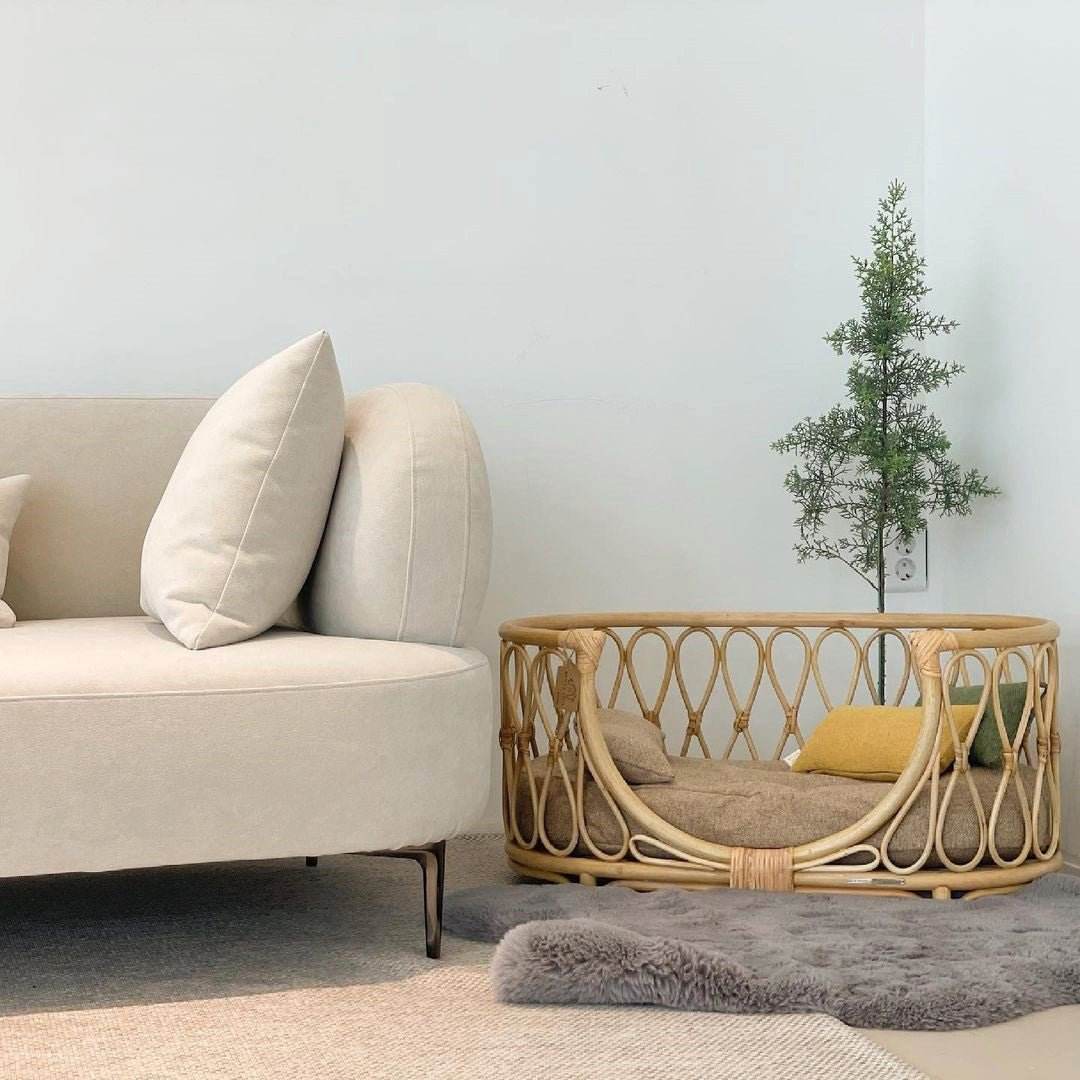 A rattan pet bed
