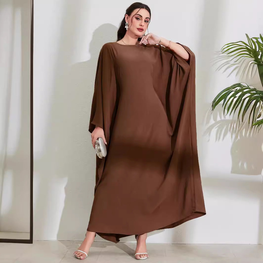 Cross-border new Muslim Middle East Arabic dress straps bat sleeve crew neck fashion elegant dress robe - Mixbatch