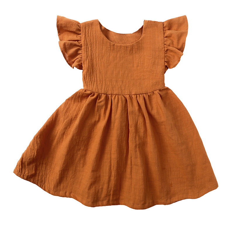 A new girls dress baby cotton and linen solid color - Mixbatch