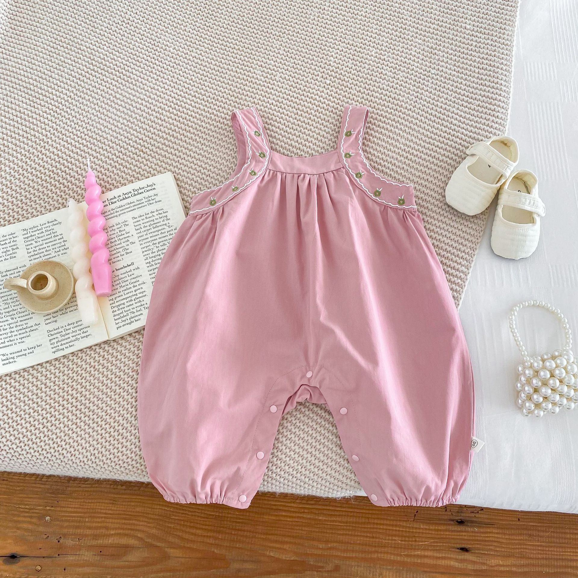 A Baby one-piece bib pants girl one-piece crawler suit floral shirt set baby foreign style outing two-piece set - Mixbatch