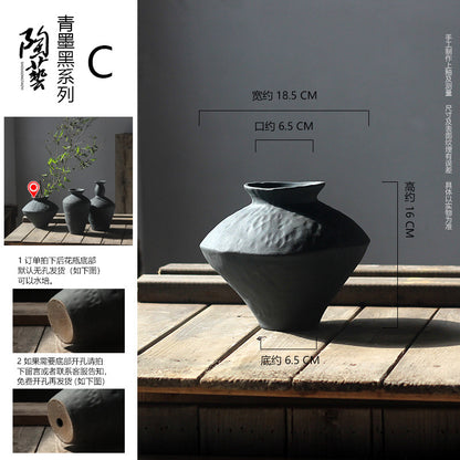 A retro Zen vase ceramic art advanced sense wabi-sabi wind Japanese coarse pottery living room flower arrangement B & B niche ornament