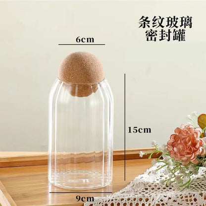 A round cork heat-resistant glass jar tea seal jar flower fruit tea coffee bean display bottle household jar storage