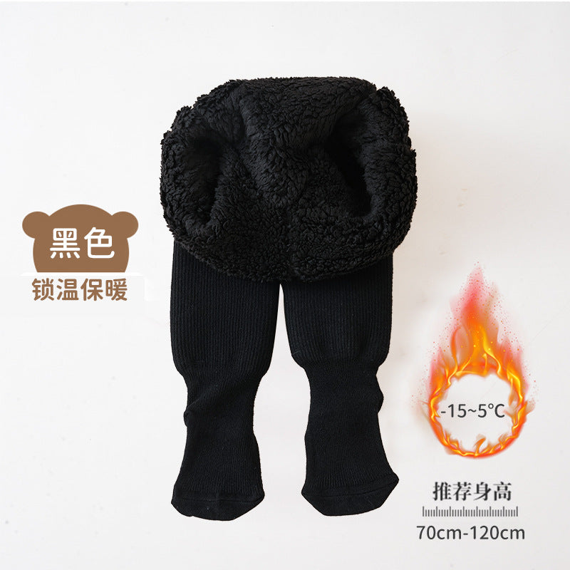 A girls pantyhose autumn and winter children's leggings fleece thickened northeast lamb fleece baby pantyhose baby wear - Mixbatch