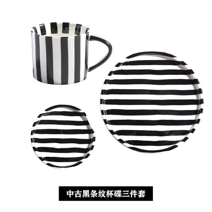 A Nordic hand-painted retro coffee cup and saucer set