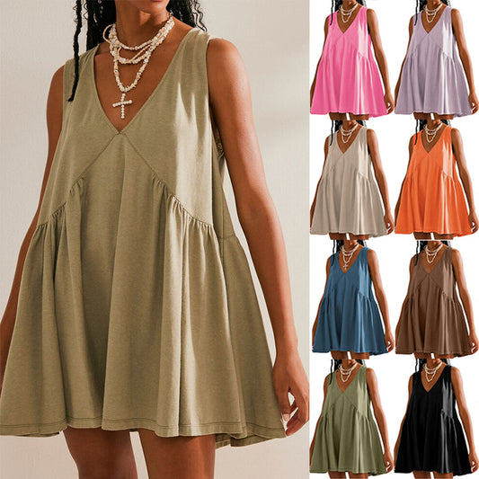 Europe and the United States cross-border 2025 Amazon independent station TikTok leisure sports V-neck loose vest dress