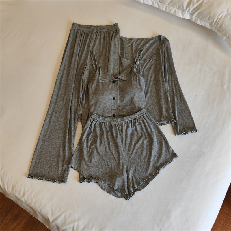 A Modal pajamas women's spring, autumn and winter sexy with chest pads, summer suspenders, trousers can be worn outside, simple loungewear cover - Mixbatch