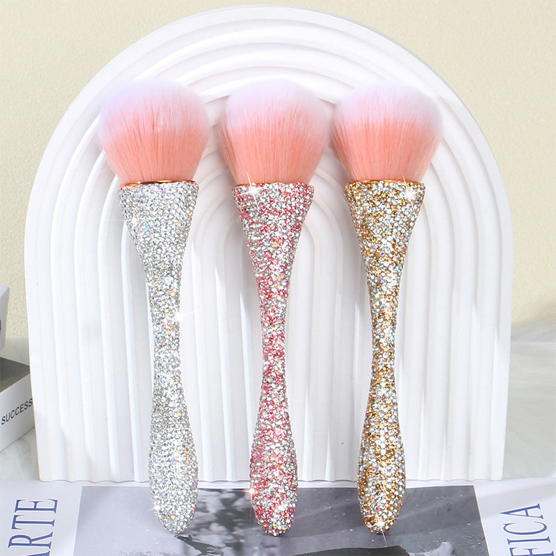 A new diamond-encrusted small waist loose powder makeup brush, oversized single soft-bristled nail brush, blush brush, beauty tool. - Mixbatch