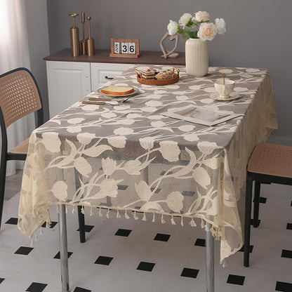 A lace rectangular table cloth