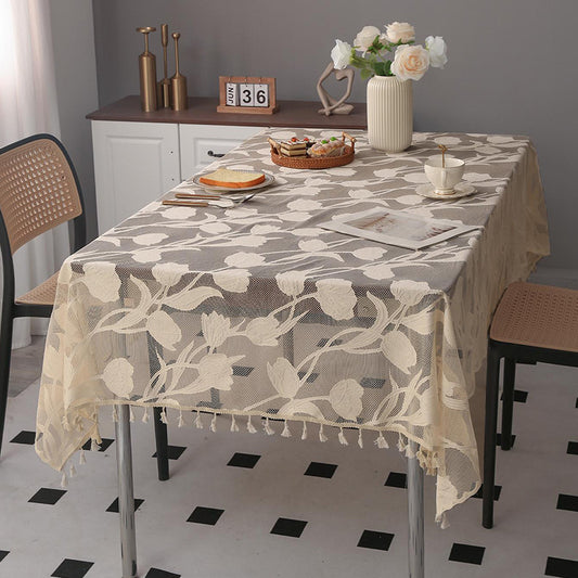 A lace rectangular table cloth