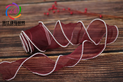 A Spot 5.5cm Pearl Meteor Fishtail Yarn Copy Edge Wave Yarn Cake Bouquet Packaging Material Bow Ribbon - Mixbatch