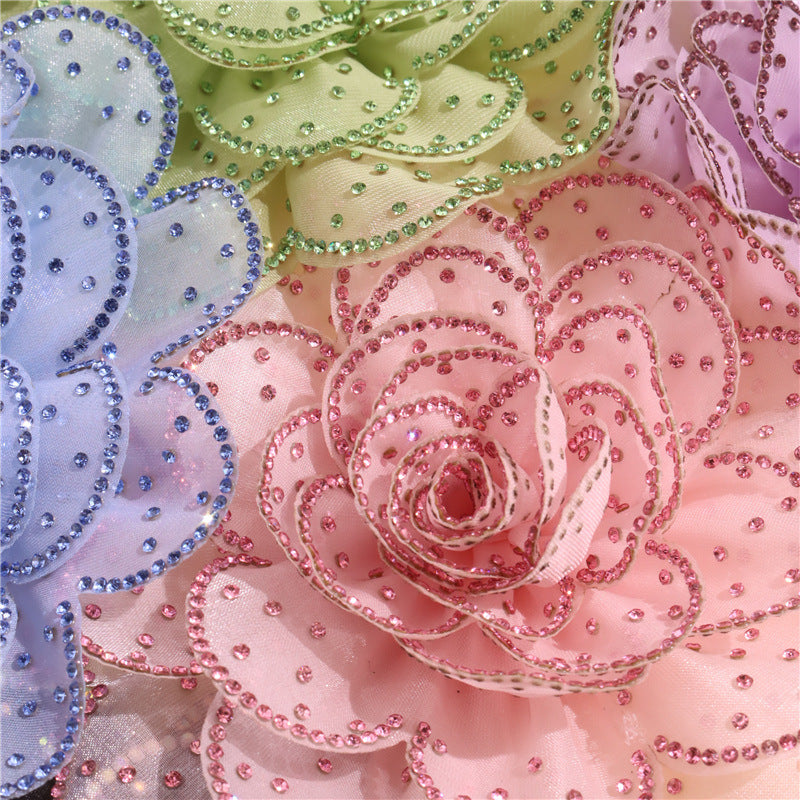 A new 14cm flower rhinestone patch creative clothing brooch decorative flower set with diamond flower clothing accessories - Mixbatch
