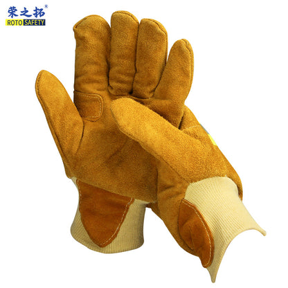 A Fire Gloves Fire Rescue Aramid Flame Retardant Heat Insulation Gloves Cowhide Thickened Warm Durable Scratch Resistant Stab-proof Gloves