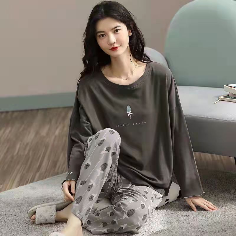 A large number of wholesale pajamas women's spring and autumn long-sleeved autumn and winter loungewear women's large size simple loose suit outer wear - Mixbatch