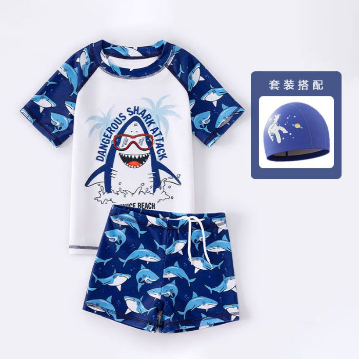 A children's split short-sleeved swimsuit boys summer cute shark - Mixbatch