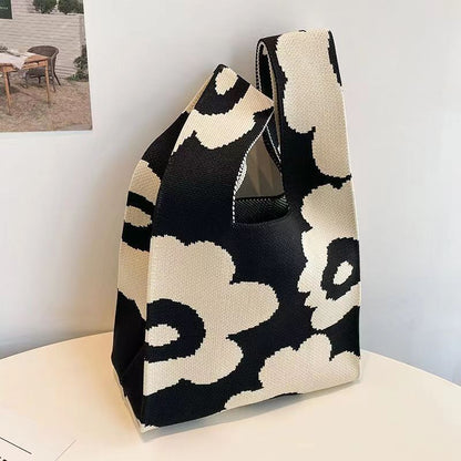 A Internet celebrity handbag women's knitted wool bucket bag Japanese and Korean version versatile hand carry casual tote bag box lunch bag y