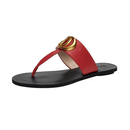 A new four-season flat leather flip-flops women's classic