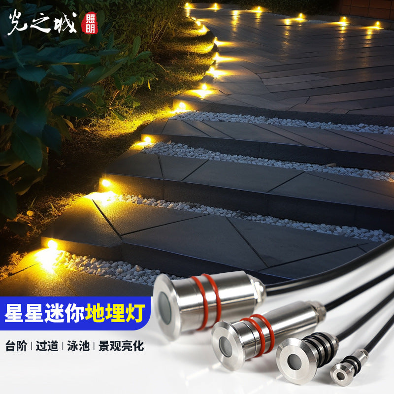 A led small buried light step lighting round mini star light landscape 1W outdoor embedded waterproof spotlight 12V