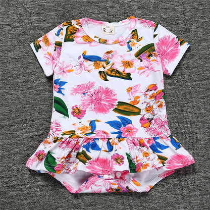 A New baby crawling clothes ins European and American baby onesies, summer girls printed short-sleeved triangle skirts - Mixbatch