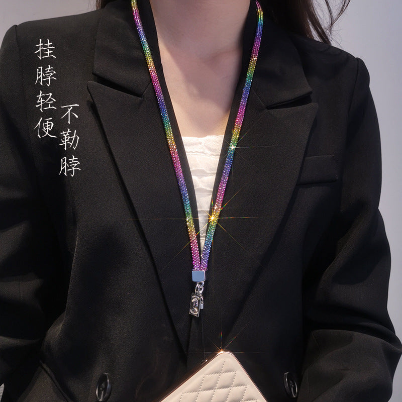 A Mobile phone lanyard length Wrist rhinestone lanyard Women's high-end luxury full diamond pendant Colorful fashion pendant - Mixbatch