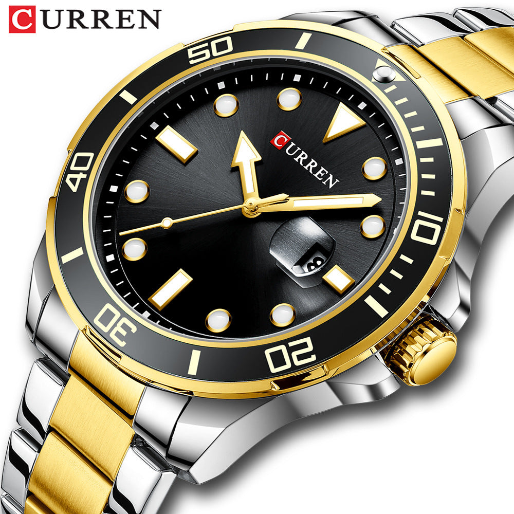 A Curren/Carrion 8388 Men's Watch, Waterproof Quartz Steel Strap Watch, Calendar Quartz watches
