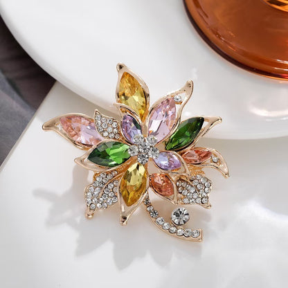 A color zirconium hibiscus brooch high-end femininity crystal brooch coat retro exquisite luxury pin accessories gift - Mixbatch