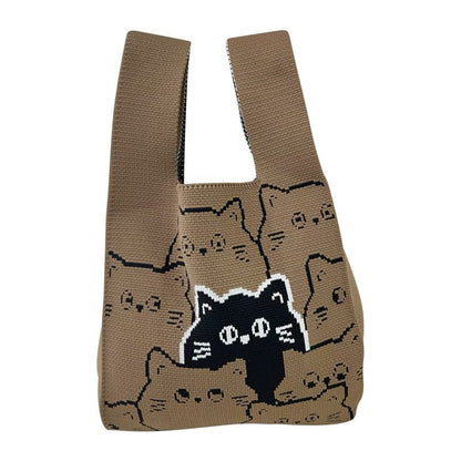 A Internet celebrity handbag women's knitted wool bucket bag Japanese and Korean version versatile hand carry casual tote bag box lunch bag y