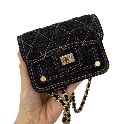 A new casual washed denim mini earphone bag chain decorative messenger bag lipstick bag female tide - Mixbatch