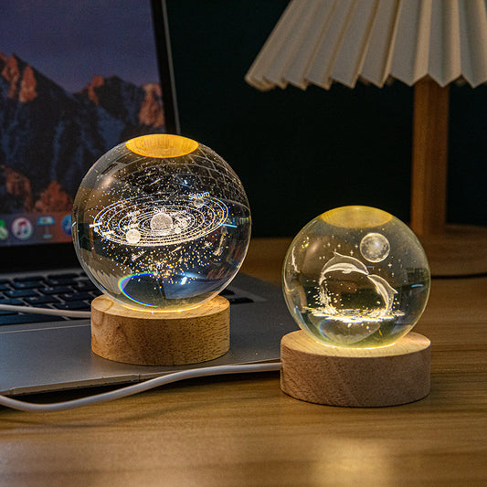 A creative 3d laser engraved crystal ball lamp