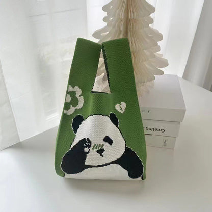 A Internet celebrity handbag women's knitted wool bucket bag Japanese and Korean version versatile hand carry casual tote bag box lunch bag y