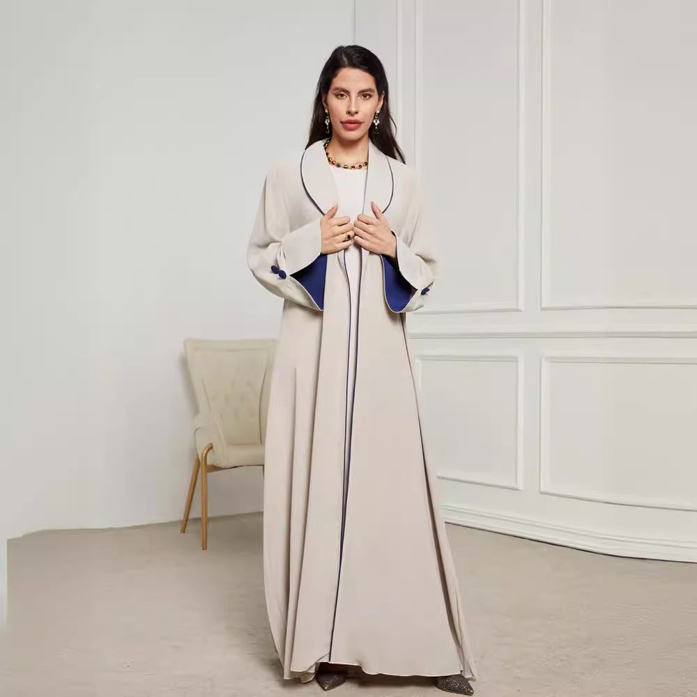2024 New pleated Middle Eastern Muslim clothing long dress fashionable and elegant cardigan contrasting color button dress robe - Mixbatch