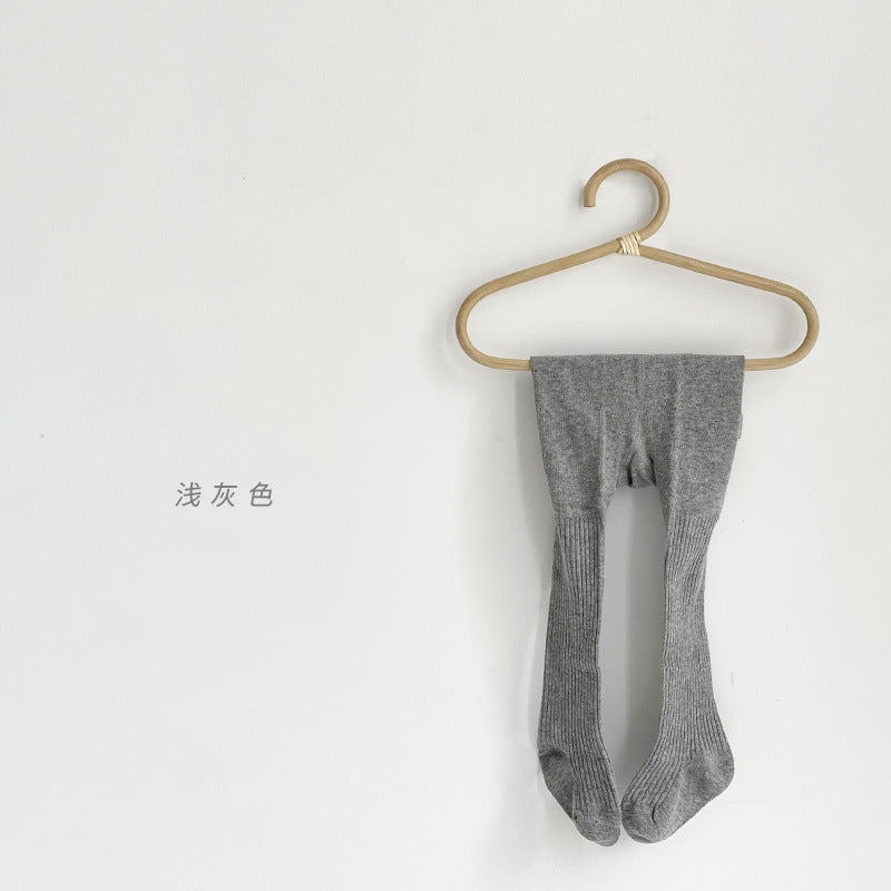A 2024 new girls leggings combed cotton baby spring and autumn Korean version princess solid color double needle children's pantyhose - Mixbatch
