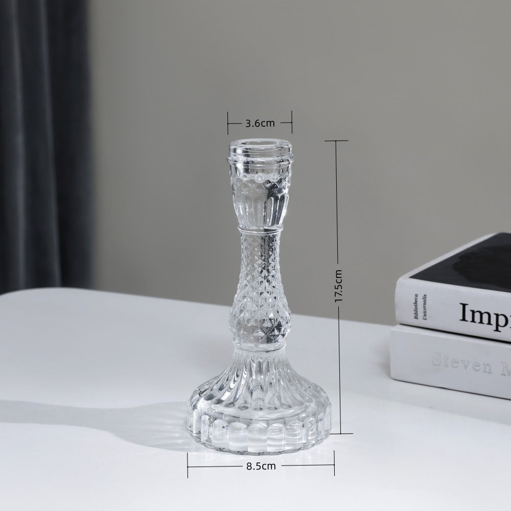 A transparent crystal glass candlestick ornament