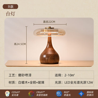 A solid wood glass table lamp