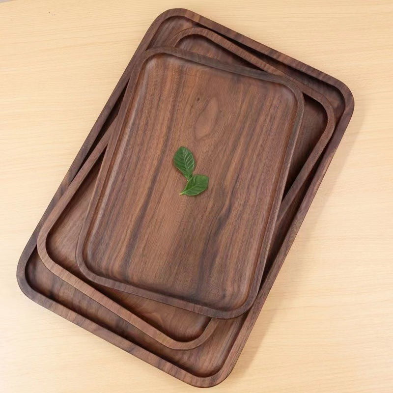 A Black walnut tray Rectangle Japanese-style household water cup Solid wood tray Original wooden tea tray Dining tray Wooden plate