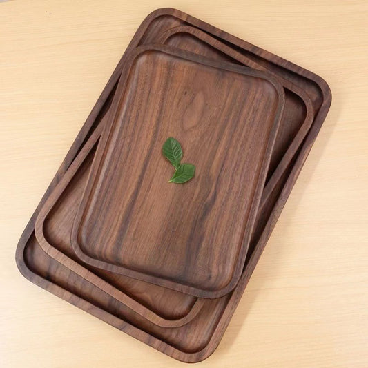 A Black walnut tray Rectangle Japanese-style household water cup Solid wood tray Original wooden tea tray Dining tray Wooden plate