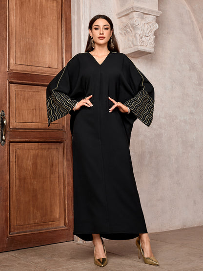 Middle Eastern Muslim long dress long sleeves split ends temperament elegant Abaya robe embroidered blouse - Mixbatch