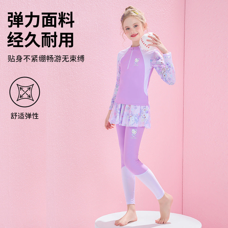 A Hellokitty Children's Swimsuit Girls Split Long Sleeve Trousers Swimsuit - Mixbatch