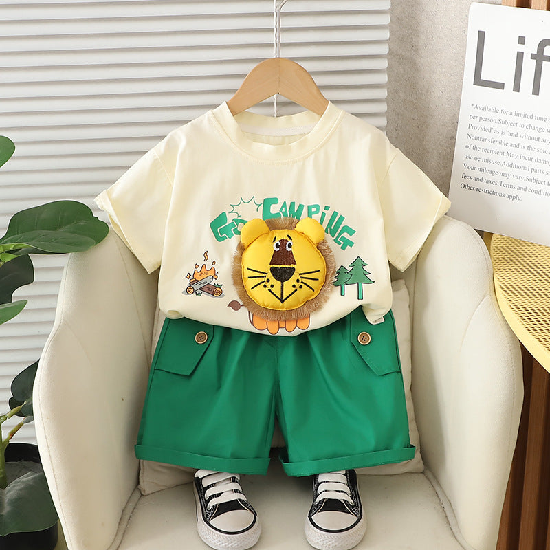 A summer pen top 1-3 children's t-shirt three-dimensional lion suit