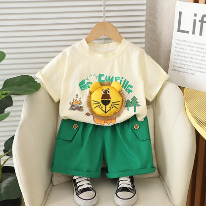 A summer pen top 1-3 children's t-shirt three-dimensional lion suit