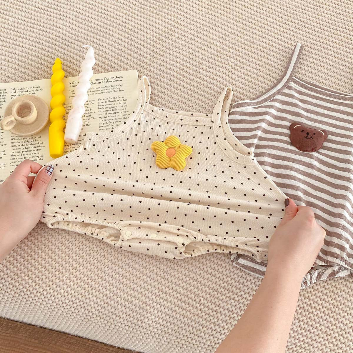 Summer Korean version baby camisole jumpsuit for boys and girls, cartoon sleeveless vest, crawling suit for newborns, thin fitting jumpsuit - Mixbatch