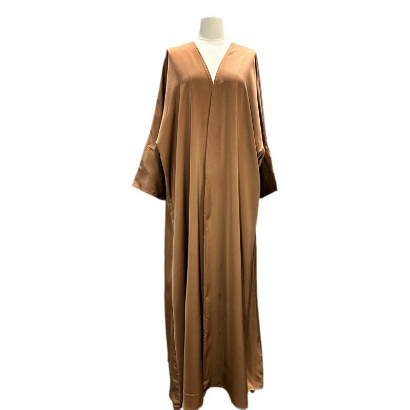 New Middle Eastern Muslim Fashion Elegant Cardigan Satin Dress Robe - Mixbatch